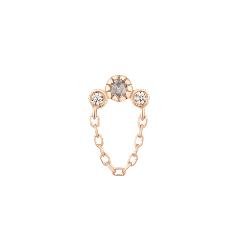 Halston - Grey Diamond + White Sapphire + Chain - Threadless End Threadless Ends Buddha Jewelry Rose Gold  