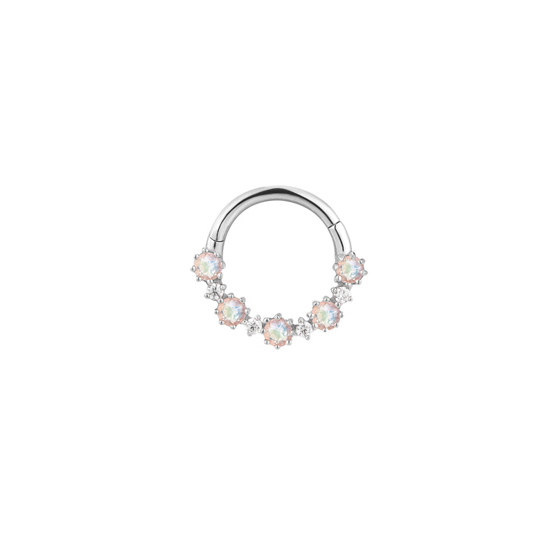 Ariana - Rainbow Moonstone  - Clicker Clicker Buddha Jewelry White Gold 5/16" 