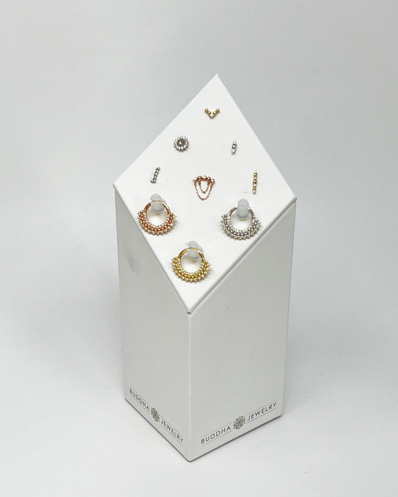 Threadless End & Clicker Mixed Display Displays Buddha Jewelry Large 9 Holes - 6 Threadless Ends + 3 Clickers 