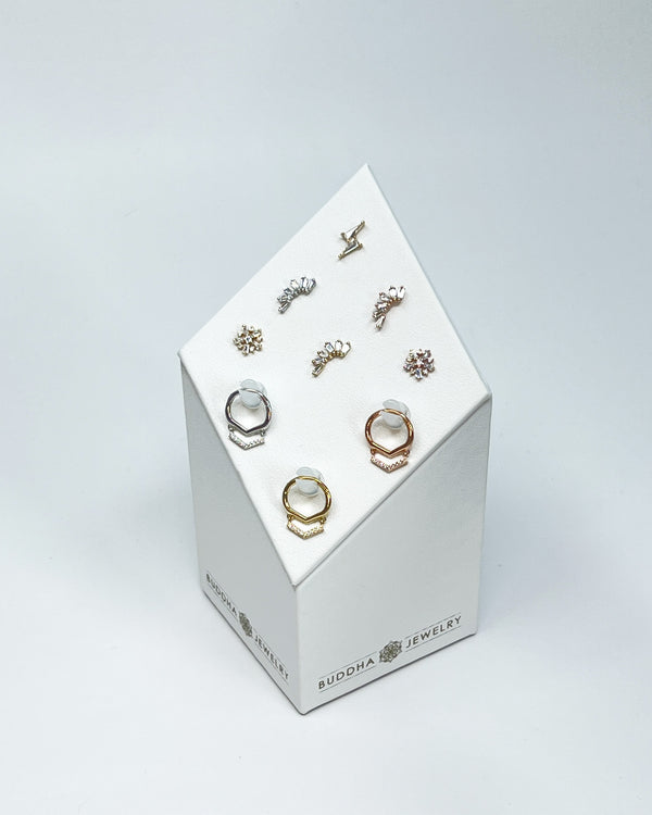Threadless End & Clicker Mixed Display Displays Buddha Jewelry Medium 9 Holes - 6 Threadless Ends + 3 Clickers 