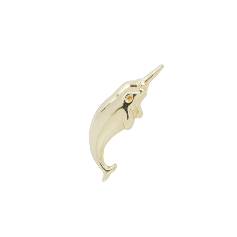 Unicorn of The Sea - Narwhal - Threadless End Threadless Ends Buddha Jewelry Yellow Gold Right 