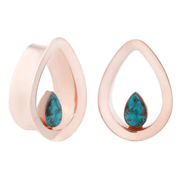 Evoke Mayan Teardrops - Rose Gold + Genuine Turquoise Plugs Buddha Jewelry   