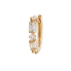 Euphoria - White Sapphire - Solid 14kt Gold Huggie Clicker Buddha Jewelry Yellow Gold 5/16" 