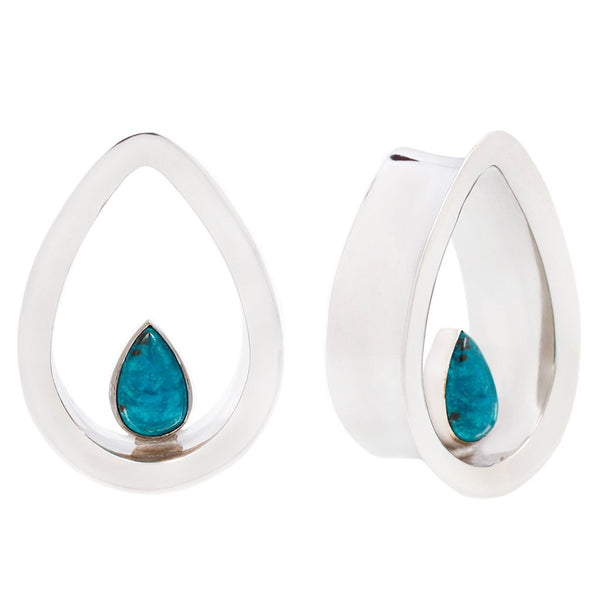 Evoke Mayan Teardrops - White Gold + Chrysocolla Plugs Buddha Jewelry 1"  