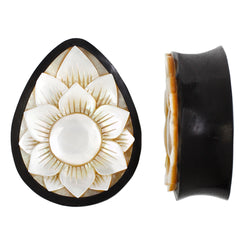 Lotus Flower Plug - Mother of Pearl  Buddha Jewelry 1 3/8"  