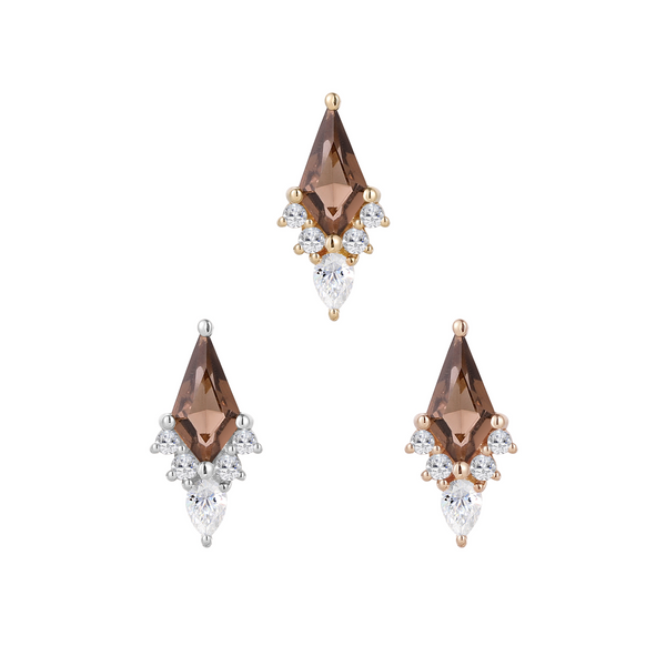 Afterglow - Smokey Quartz + CZ - Threadless End Threadless Ends Buddha Jewelry   