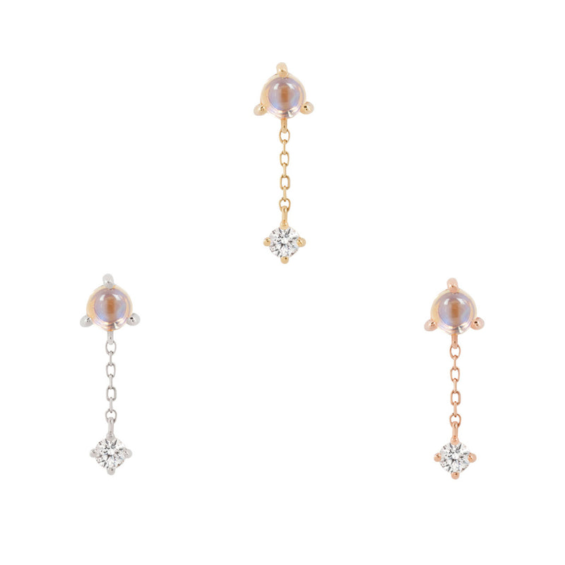 Bianca - Moonstone + White Sapphire - Threadless End with Dangle Threadless Ends Buddha Jewelry   