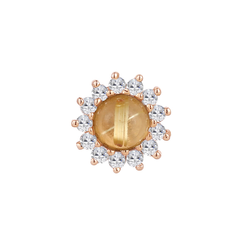 Delphine - Rutilated Quartz + White Sapphire - Threadless End Threadless Ends Buddha Jewelry Rose Gold  