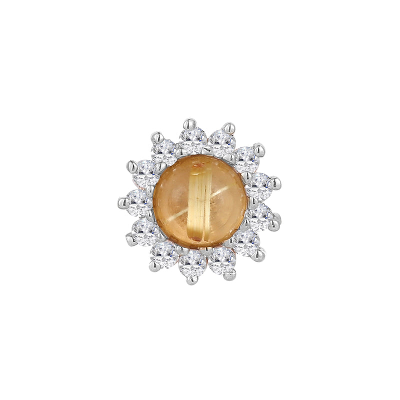 Delphine - Rutilated Quartz + White Sapphire - Threadless End Threadless Ends Buddha Jewelry White Gold  