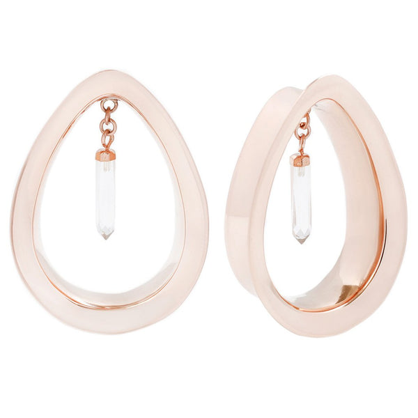 Divine Plugs - Rose gold +Crystal Quartz Drop Plugs Buddha Jewelry 1"  