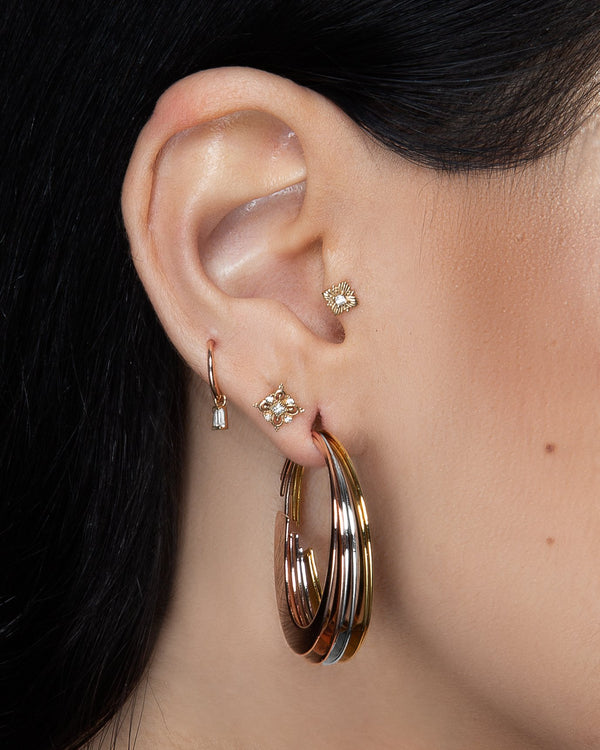 Mirah Earrings - Yellow, White + Rose Gold Metal Hanging Earrings Buddha Jewelry   
