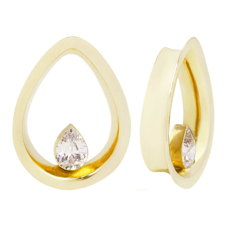 Evoke Mayan Teardrops - Yellow Gold + CZ Plugs Buddha Jewelry 5/8"  