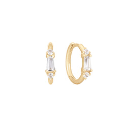 Maeve - White Topaz + Sapphire - Huggie Clicker Buddha Jewelry   