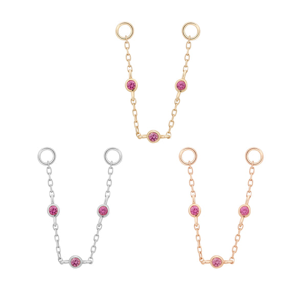 3 Bezel Pink Sapphire Chain Chains Buddha Jewelry   