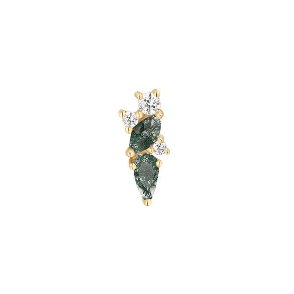 Visionary - Moss Agate + White Topaz - Threadless End Threadless Ends Buddha Jewelry Yellow Gold  