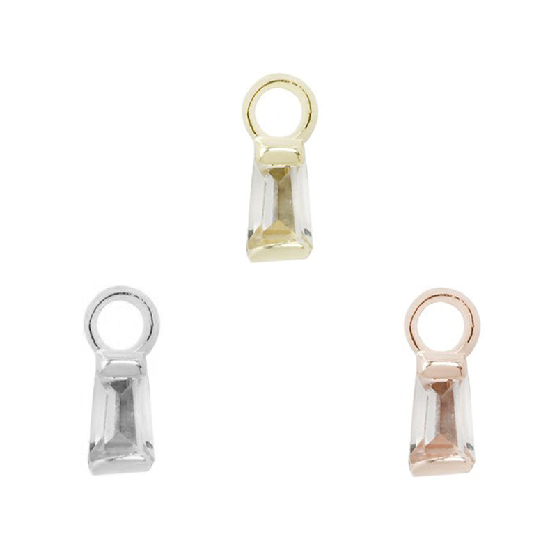 La Madeleine Baguette Charm 14kt Solid Gold + White Topaz Charms Buddha Jewelry   
