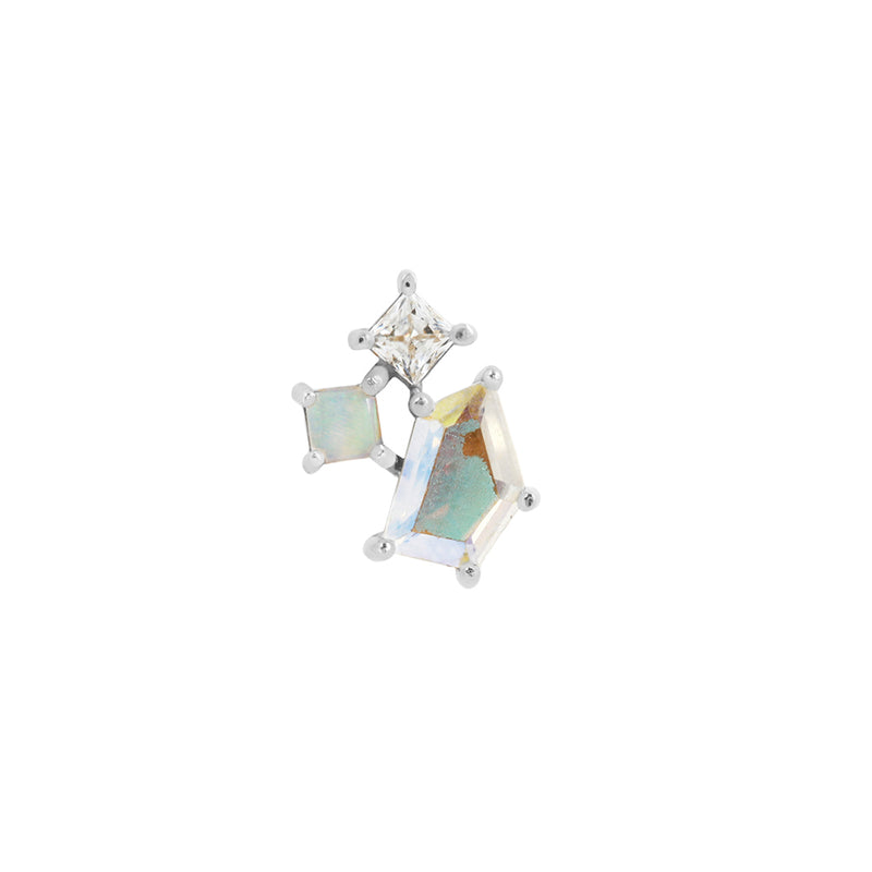 Lyra - Mercury Mist Topaz + Opal + CZ - Threadless End  Buddha Jewelry White Gold  