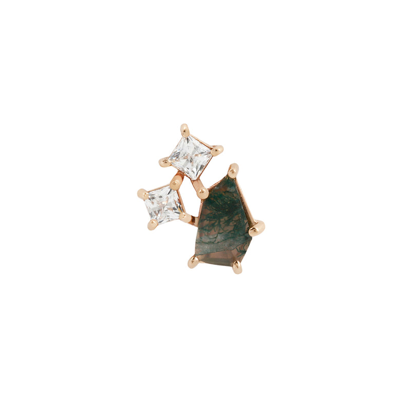 Lyra - Moss Agate + CZ - Threadless End Threadless Ends Buddha Jewelry Rose Gold  