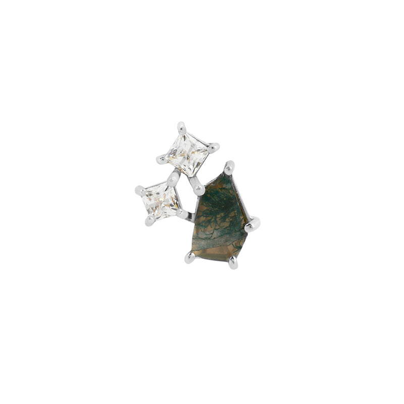 Lyra - Moss Agate + CZ - Threadless End Threadless Ends Buddha Jewelry White Gold  