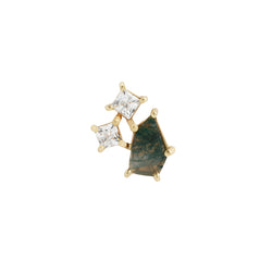 Lyra - Moss Agate + CZ - Threadless End Threadless Ends Buddha Jewelry Yellow Gold  