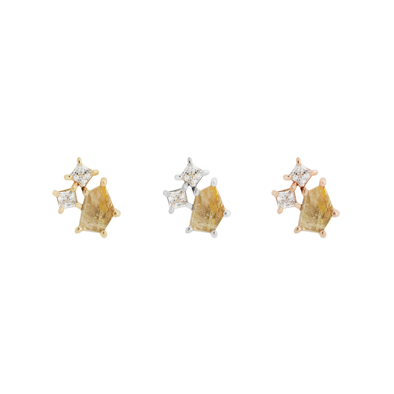 Lyra - Rutilated Quartz + CZ - Threadless End  Buddha Jewelry   