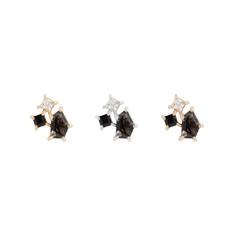 Lyra - Tourmalated Quartz + Black Spinel + CZ - Threadless End  Buddha Jewelry   