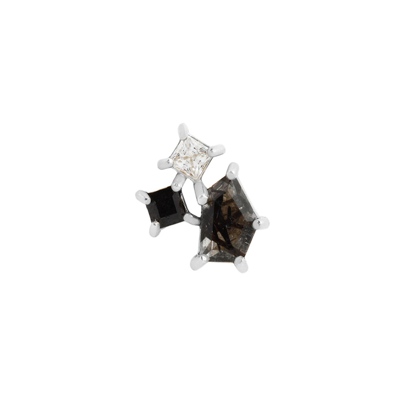 Lyra - Tourmalated Quartz + Black Spinel + CZ - Threadless End  Buddha Jewelry White Gold  