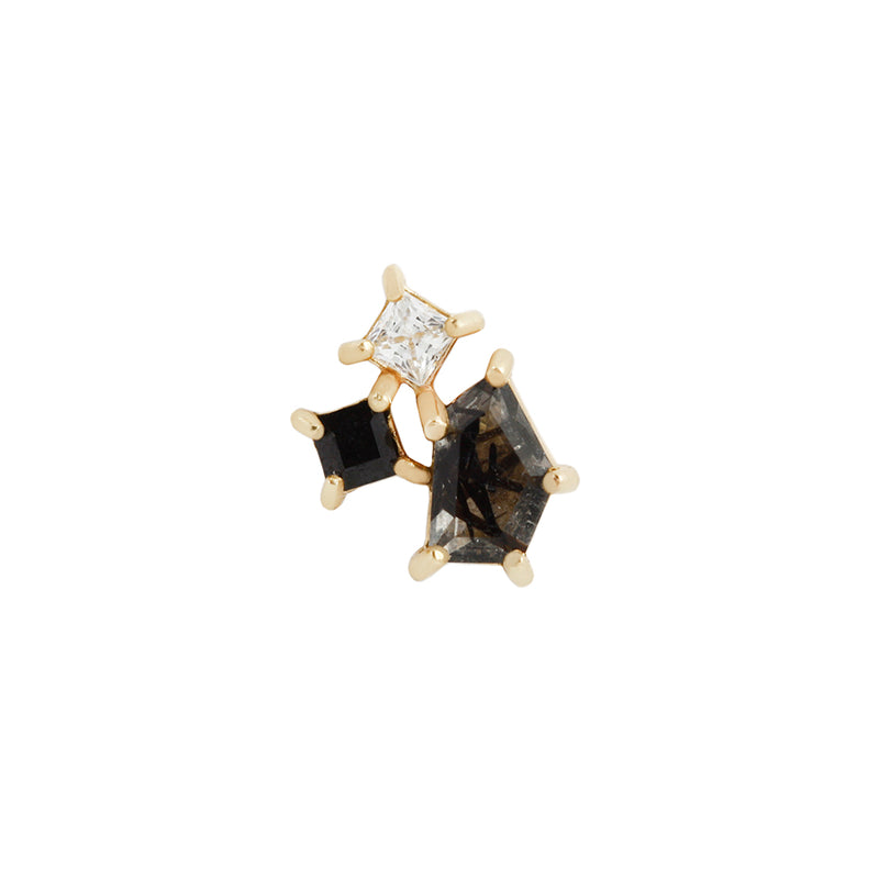 Lyra - Tourmalated Quartz + Black Spinel + CZ - Threadless End  Buddha Jewelry Yellow Gold  