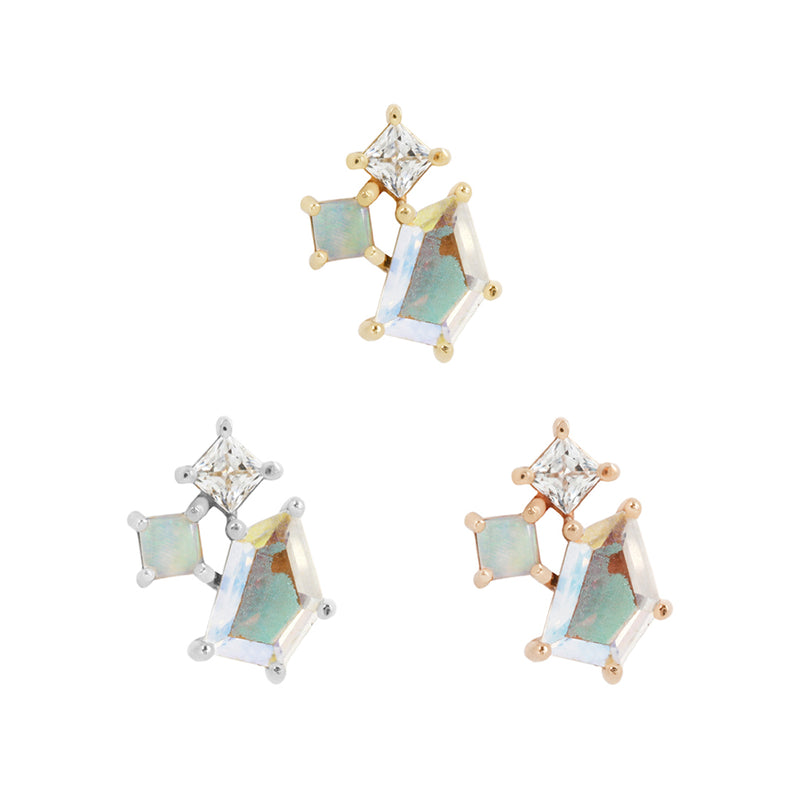 Lyra - Mercury Mist Topaz + Opal + CZ - Threadless End  Buddha Jewelry   