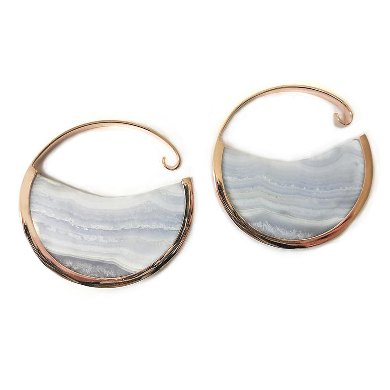 Muse Hoops - Blue Lace Agate + Gold Plated Nature vs Nurture Collection Buddha Jewelry   