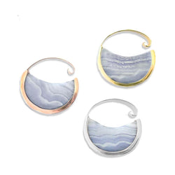 Muse Hoops - Blue Lace Agate + Gold Plated - Small Nature vs Nurture Collection Buddha Jewelry   