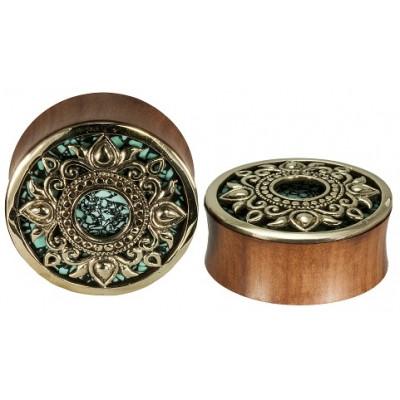 Philomena Plugs - Brass + Onyx Turquoise Plugs Buddha Jewelry   